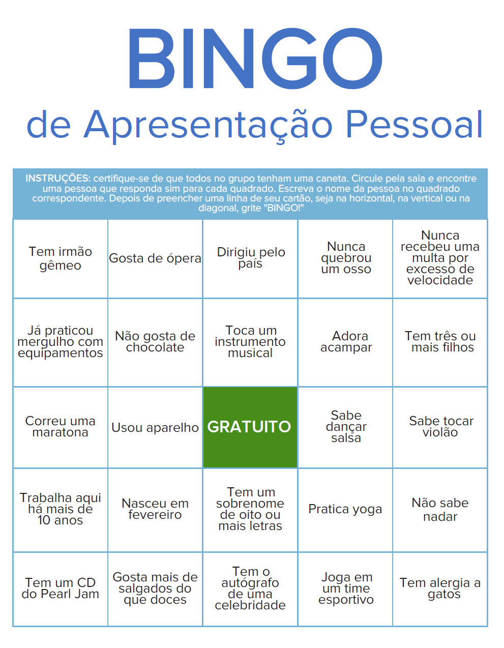 Conheça seu cartão de bingo