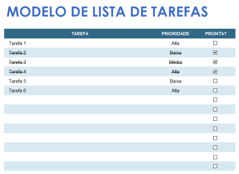  Modelo de lista de tarefas