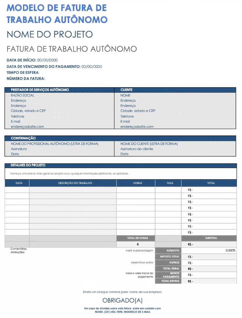  Modelo de fatura freelance