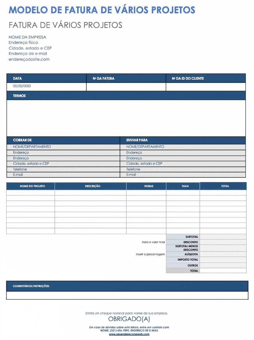  Modelo de fatura de vários projetos