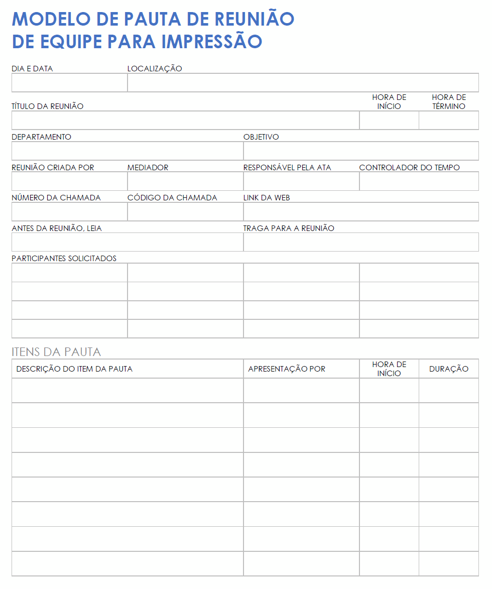  Modelo de agenda de reunião de equipe para impressão