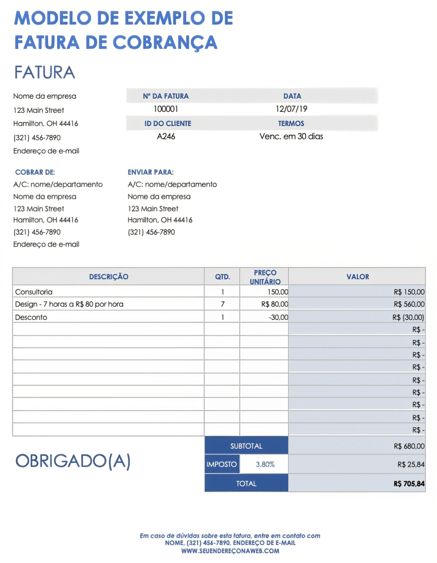  Exemplo de modelo de fatura de faturamento