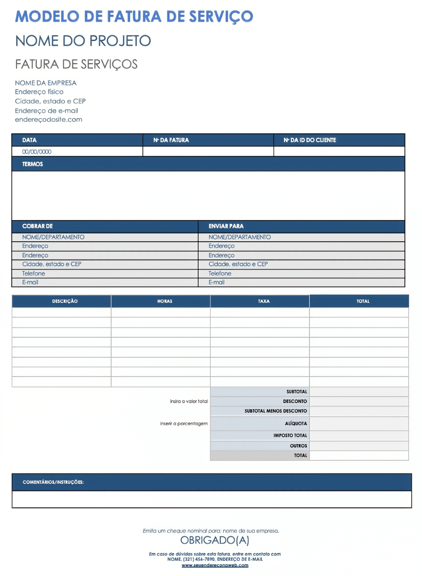  Modelo de fatura de serviço