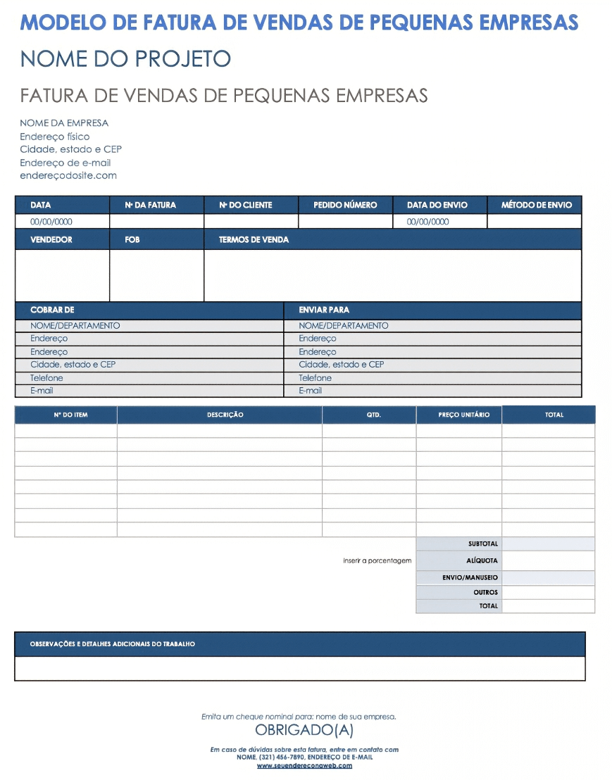  Modelo de fatura de vendas para pequenas empresas