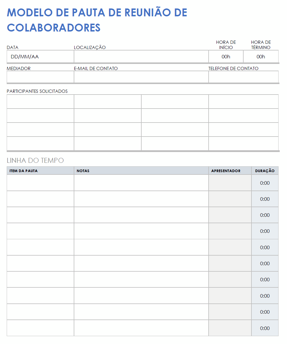  Modelo de agenda de reunião de equipe