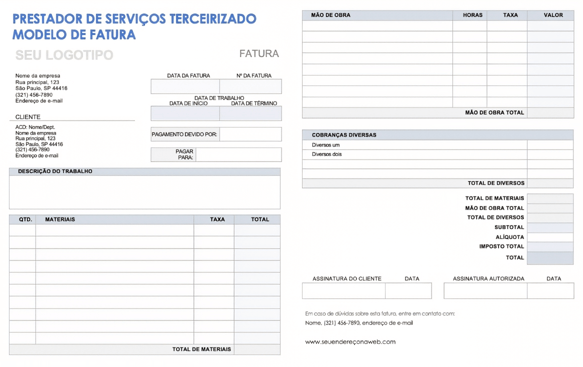  Modelo de fatura do subcontratado