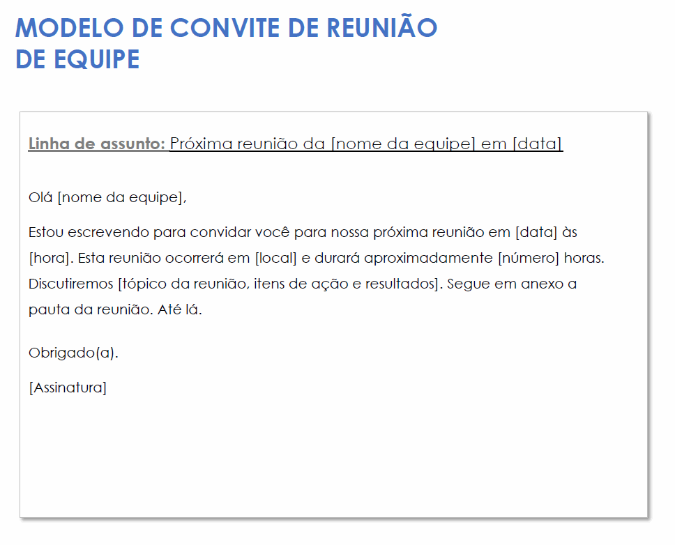  Modelo de convite para reunião de equipe