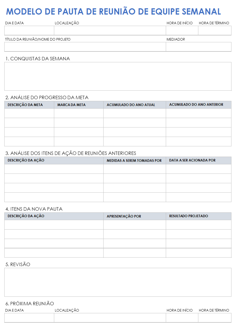  Modelo de agenda de reunião semanal de equipe