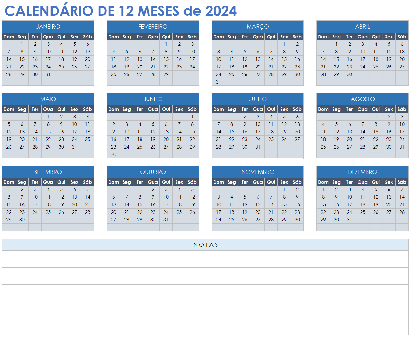 Modelo de calendário mensal 2024 12