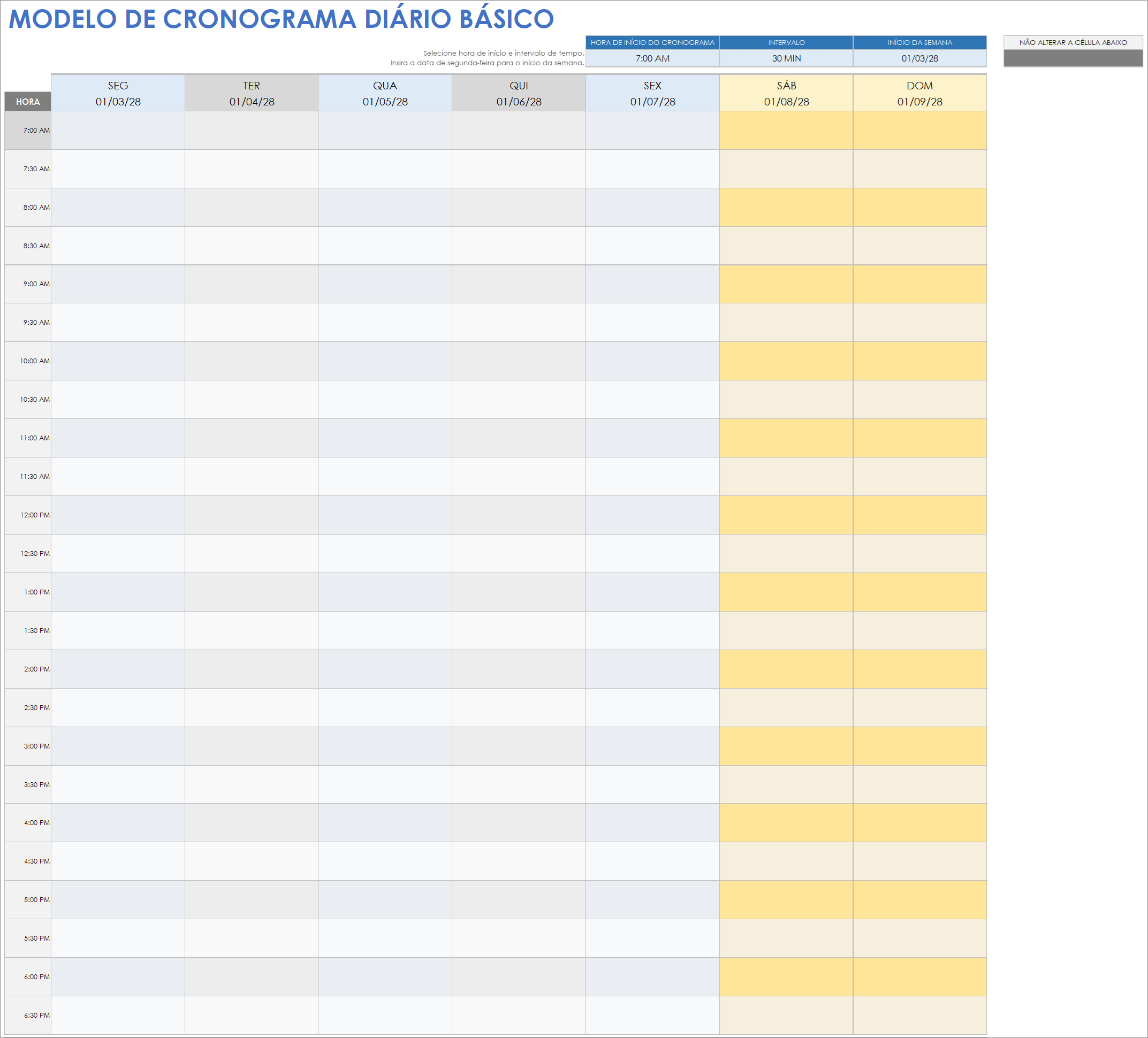 Modelo básico de agenda diária do Google Sheets