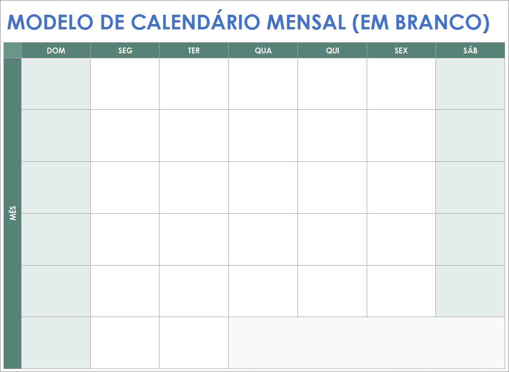 Calendário mensal em branco