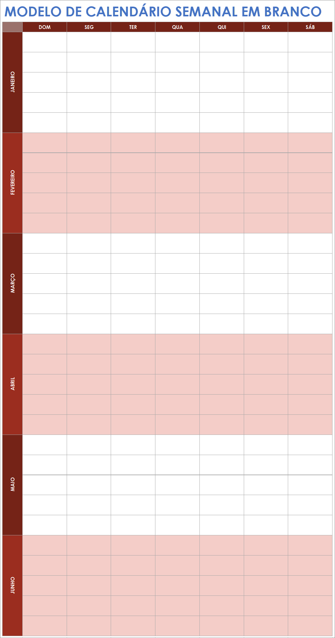 Calendário semanal em branco