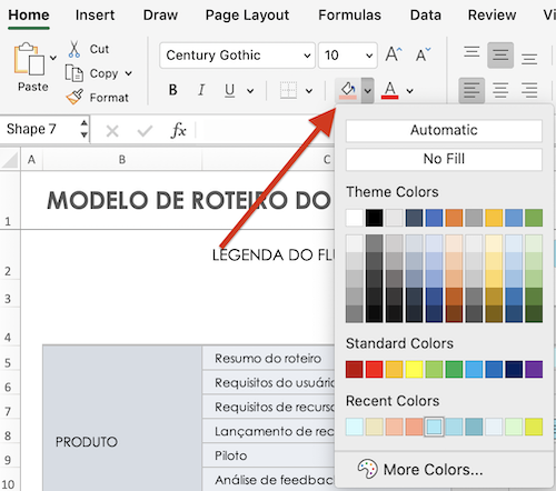 Alterar cores do fluxo de trabalho