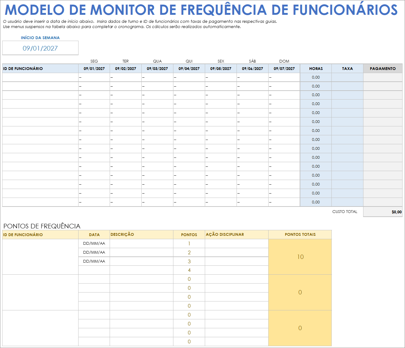 Modelo de rastreador de presença de funcionários