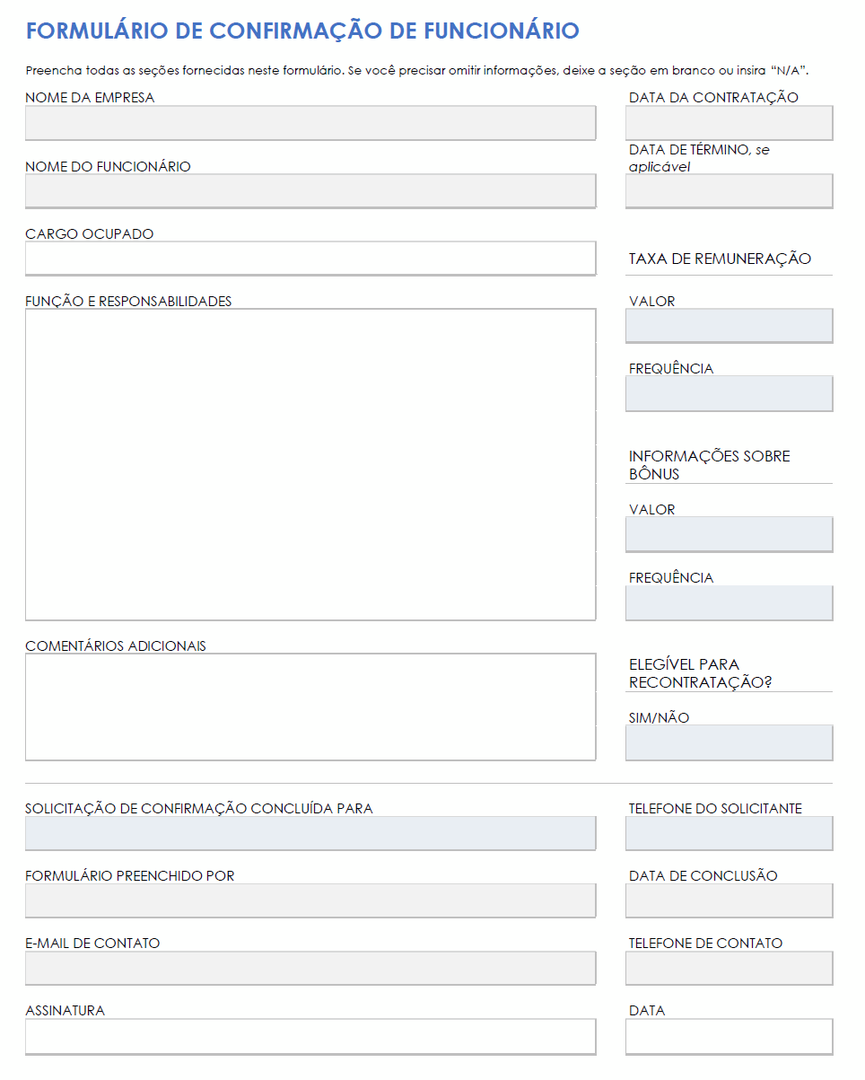 Modelo de formulário de verificação de funcionário