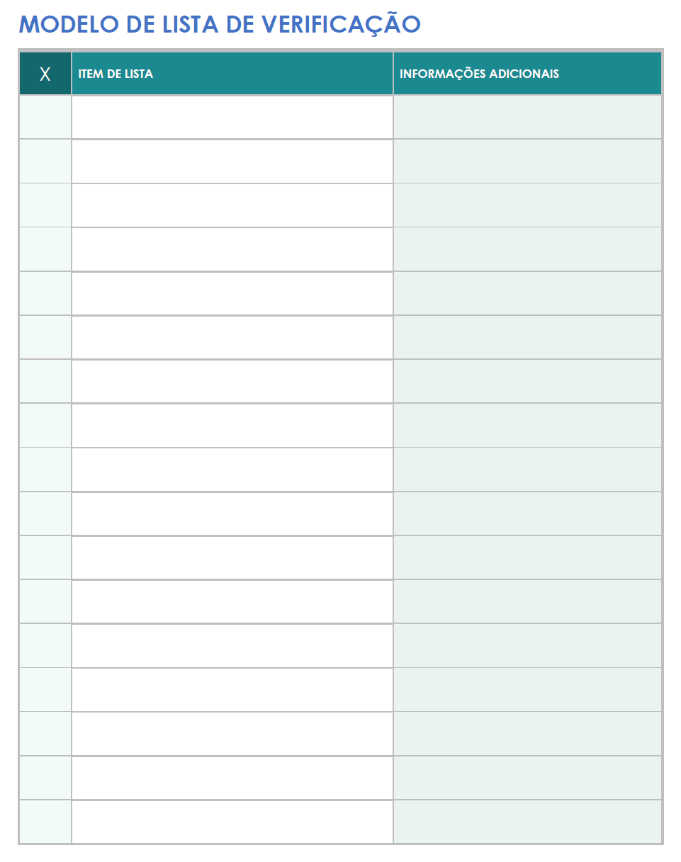 Modelo de lista de verificação do Google Docs