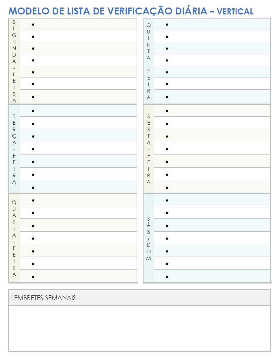 Modelo de lista de verificação diária do Google Docs