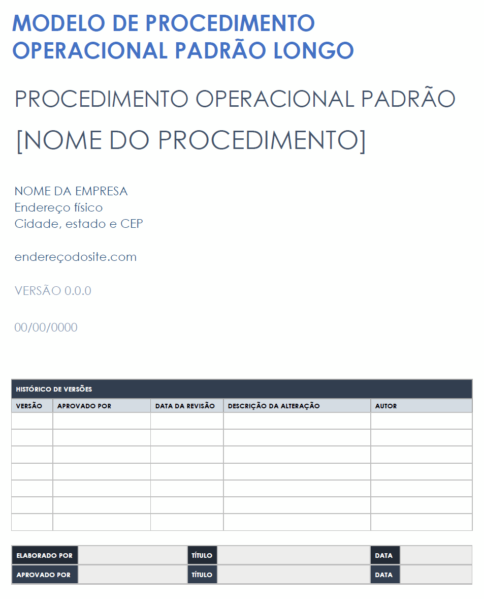 Modelo de procedimento operacional padrão SOP longo