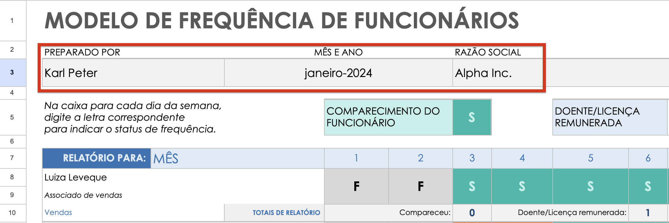 Nome mês ano Folha de presença