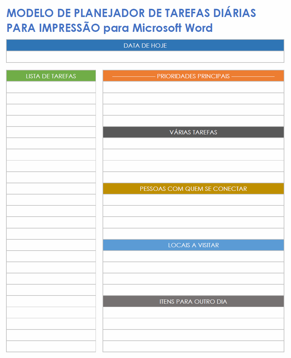 modelo de planejador de tarefas diárias para impressão para microsoft word