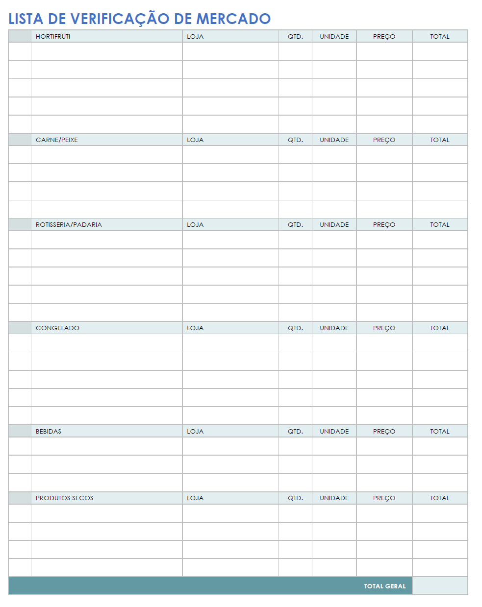 Modelo de lista de compras para impressão