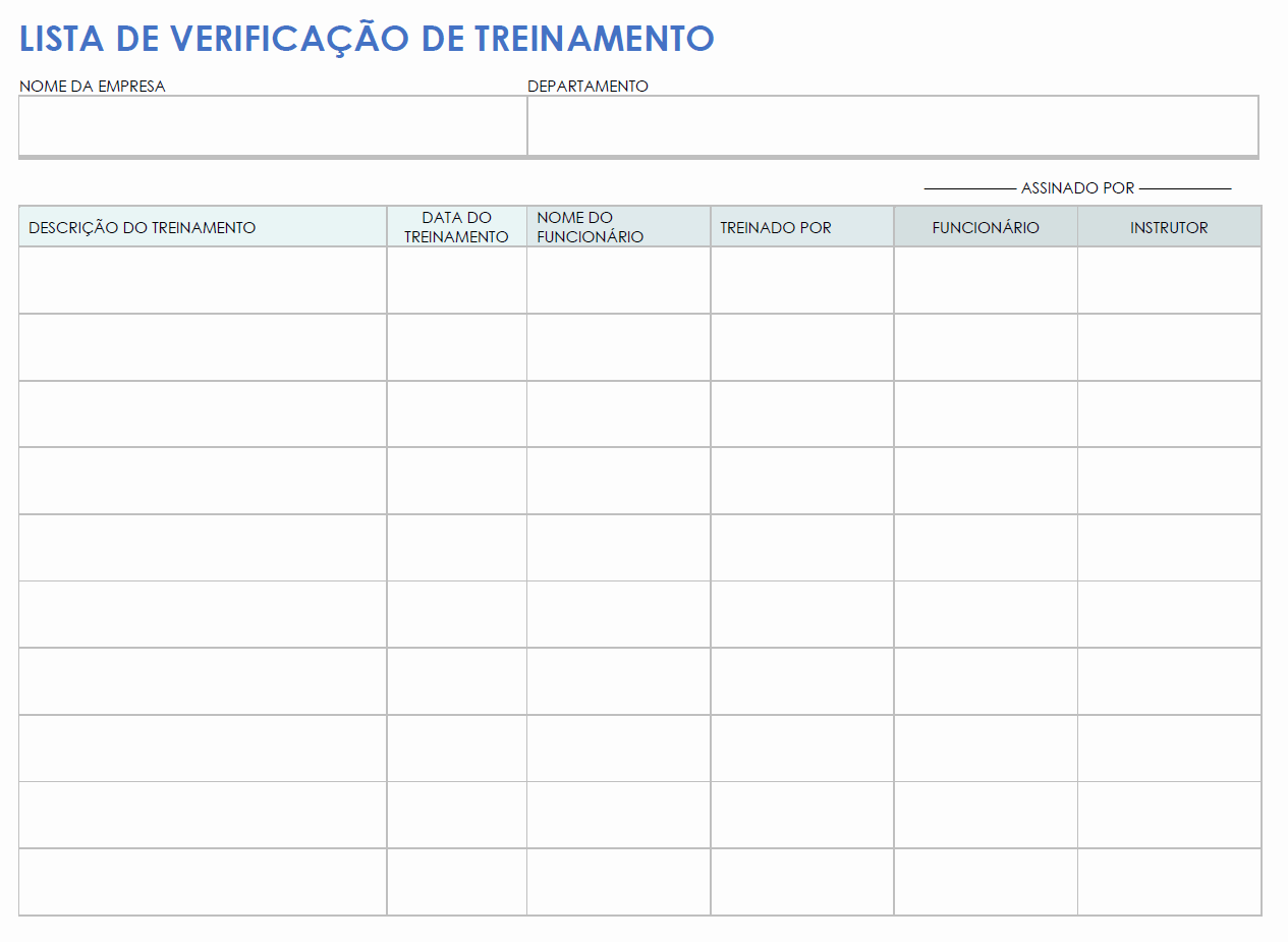 Modelo de lista de verificação de treinamento para impressão