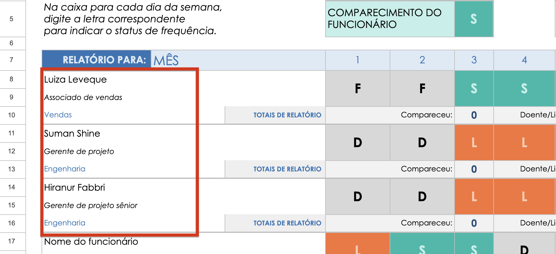 Status Folha de presença