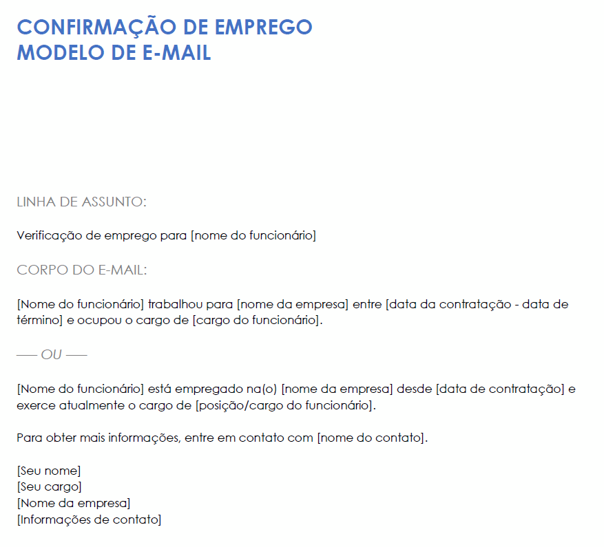 Modelo de e-mail de verificação de emprego