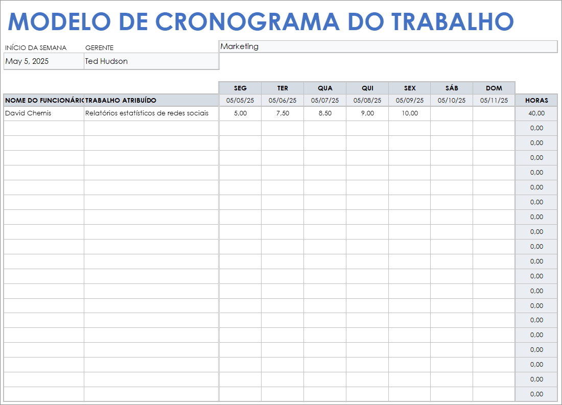 Modelo de cronograma de trabalho