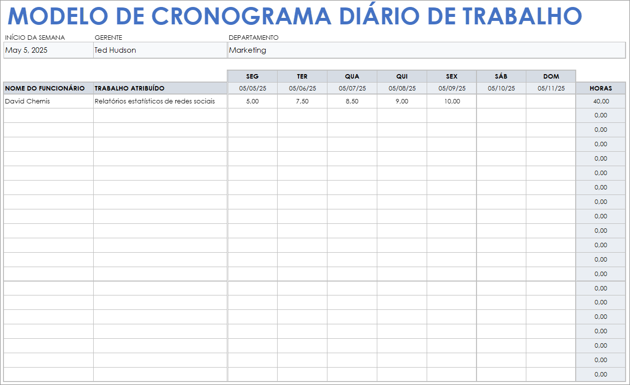 Modelo de cronograma de trabalho