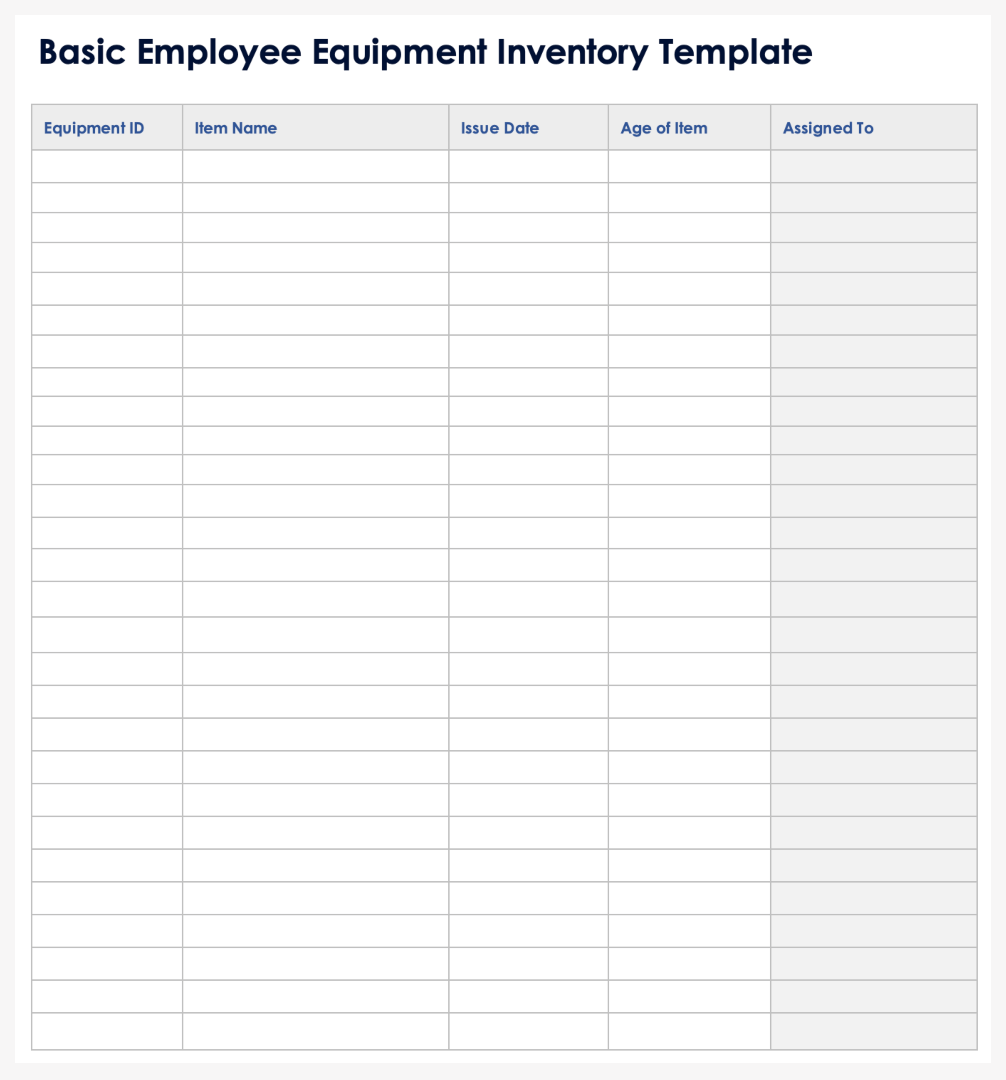 Modelo básico de inventário de equipamentos de funcionários