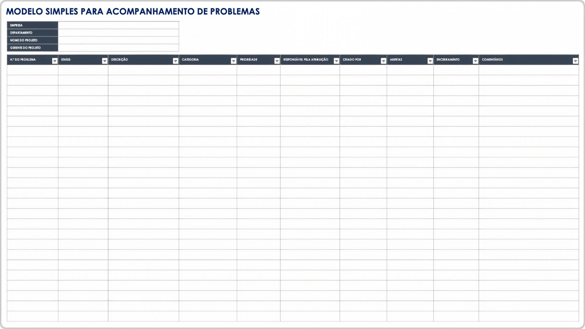 Gerenciamento de projetos - rastreador de problemas