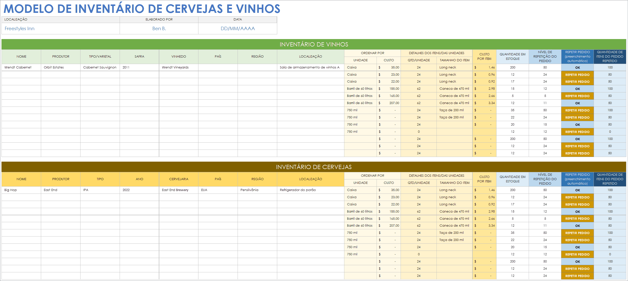  Modelo de inventário de cerveja e vinho