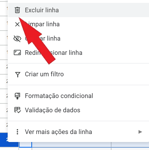  Criar lista de verificação do projeto no Planilhas Google Excluir linha