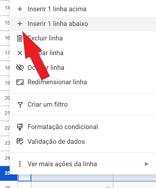  Criar lista de verificação do projeto no Planilhas Google Inserir linha