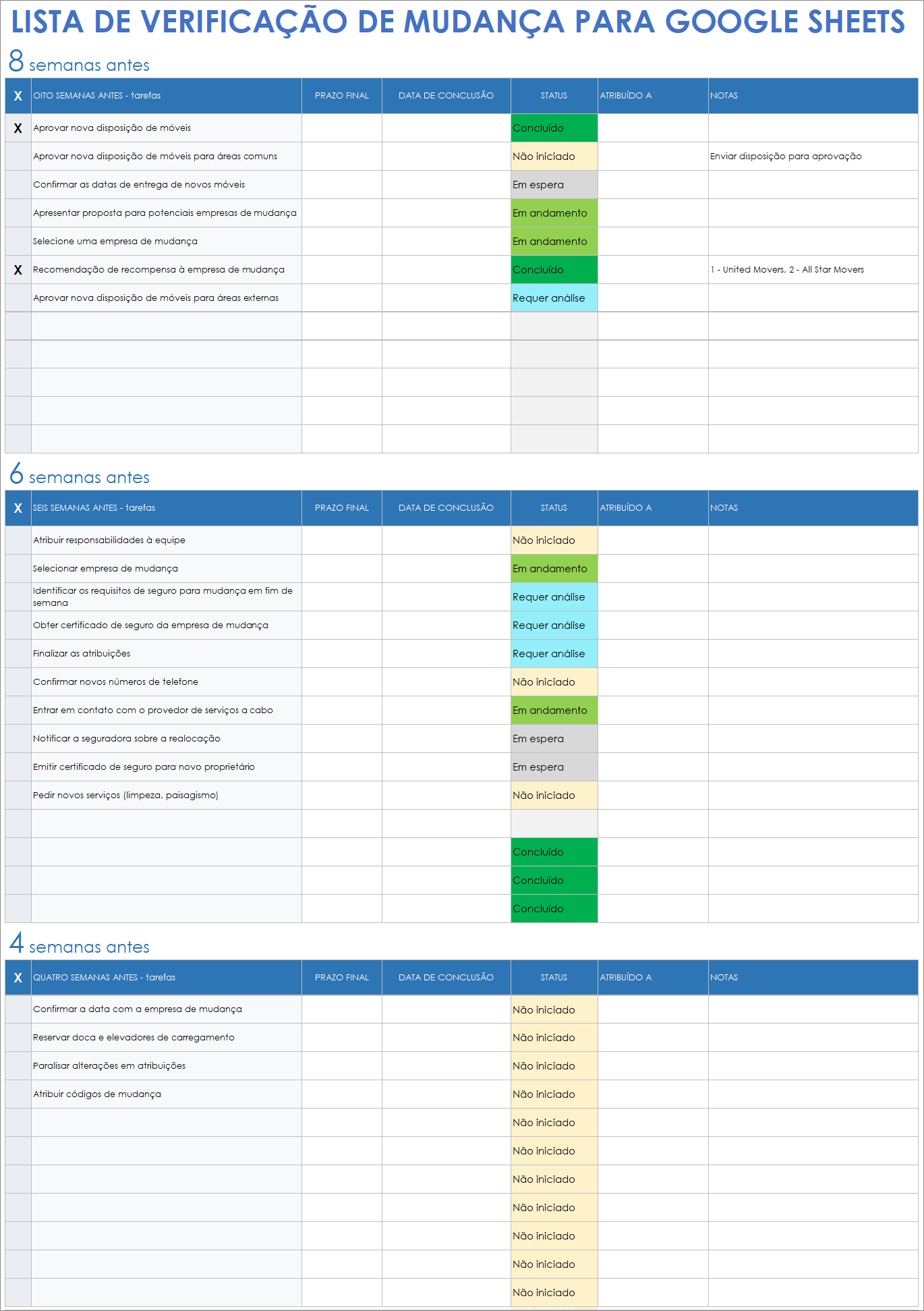  Movendo modelo de lista de verificação para planilhas do Google