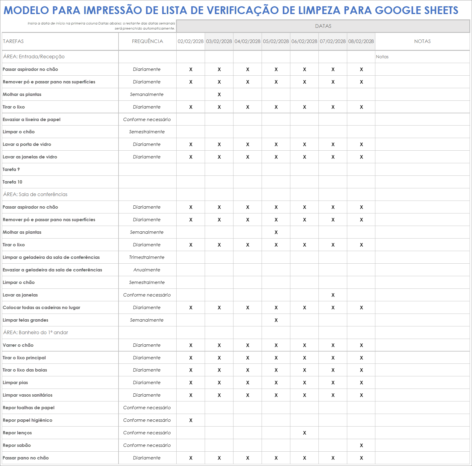  Modelo de lista de verificação de limpeza para impressão para planilhas do Google