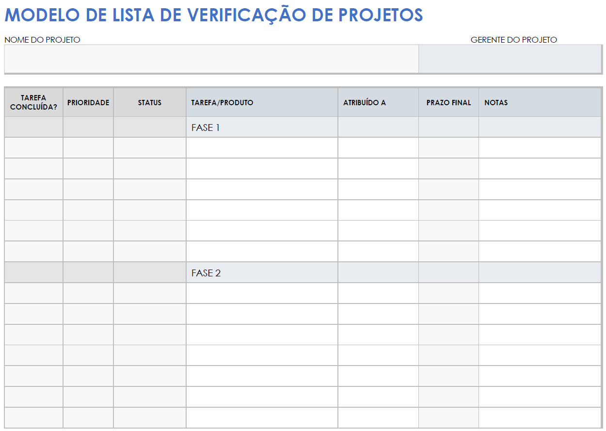  Modelo de lista de verificação de projeto