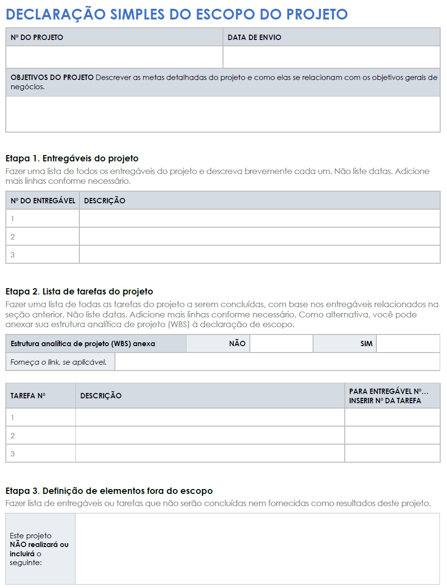  Modelo de declaração de escopo de projeto simples