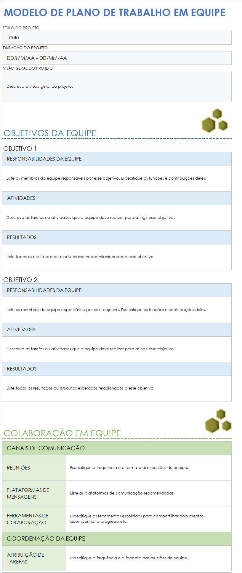  Modelo de plano de trabalho em equipe