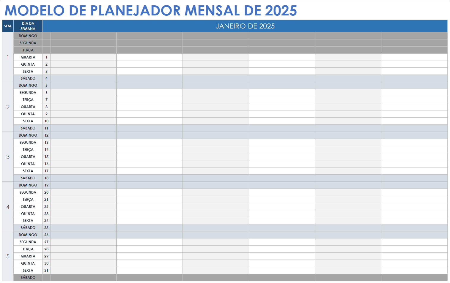 Modelo de planejador mensal de 2025