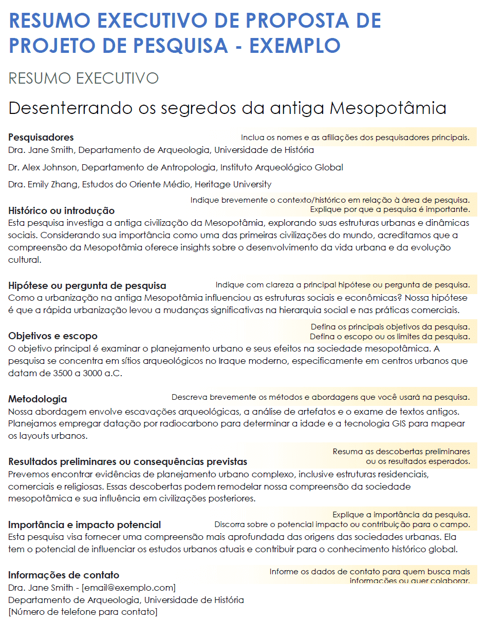  EXEMPLO DE Modelo de Resumo Executivo de Projeto de Pesquisa