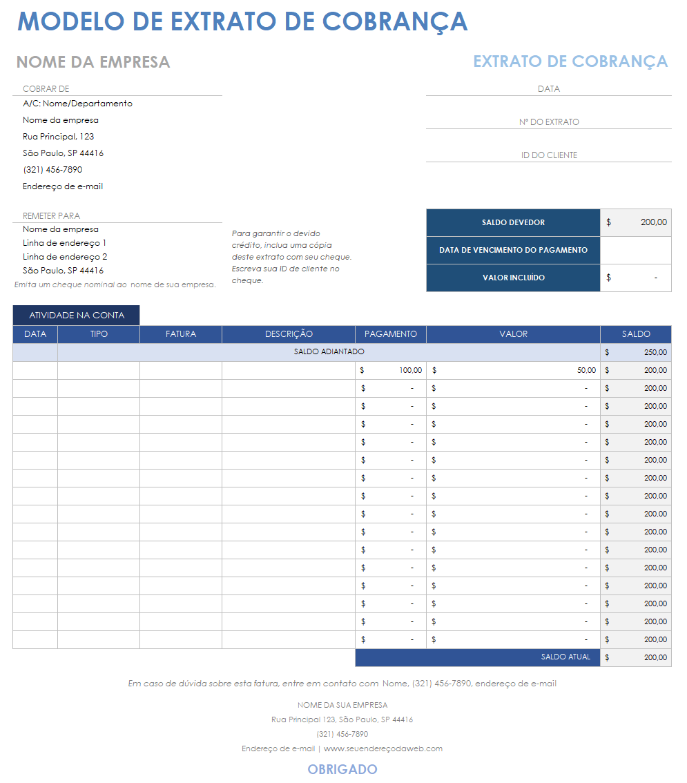  Modelo de extrato de cobrança