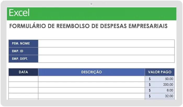 Formulário de Reembolso de Despesas Empresariais