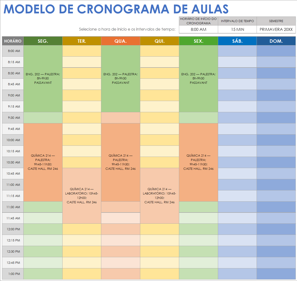 Modelo de cronograma de aulas