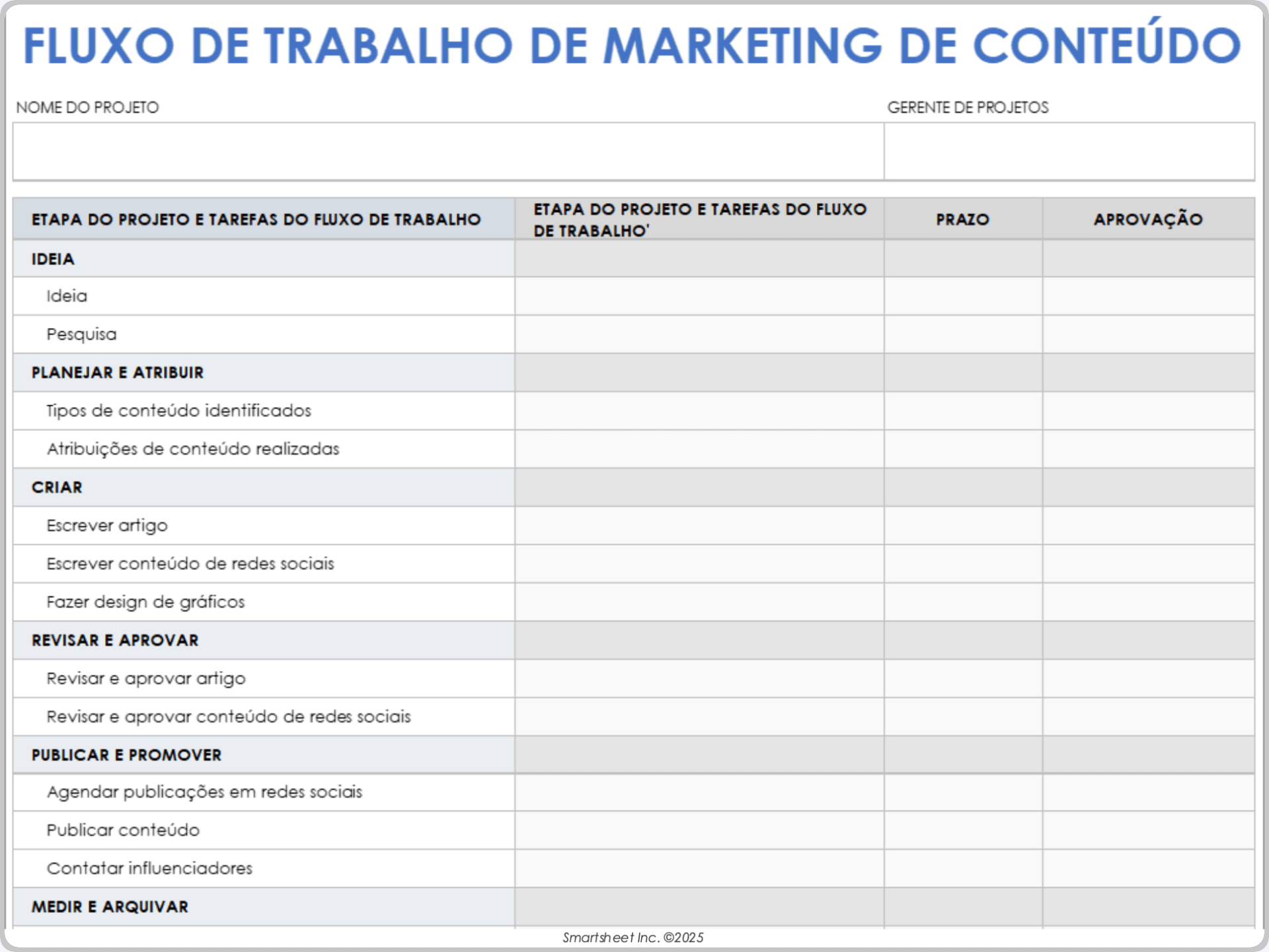 Modelo de fluxo de trabalho de marketing de conteúdo