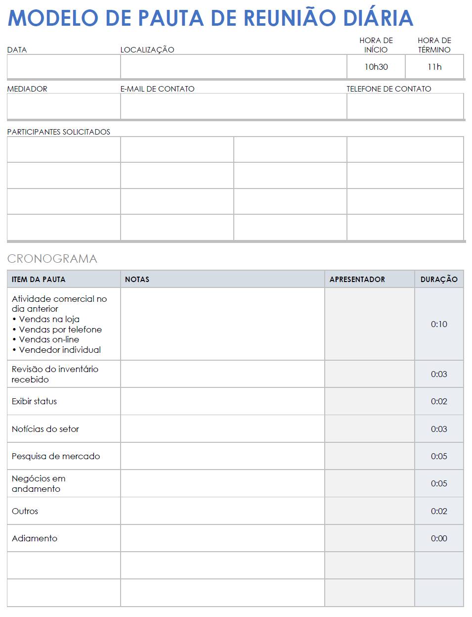 Modelo de pauta de reunião diária