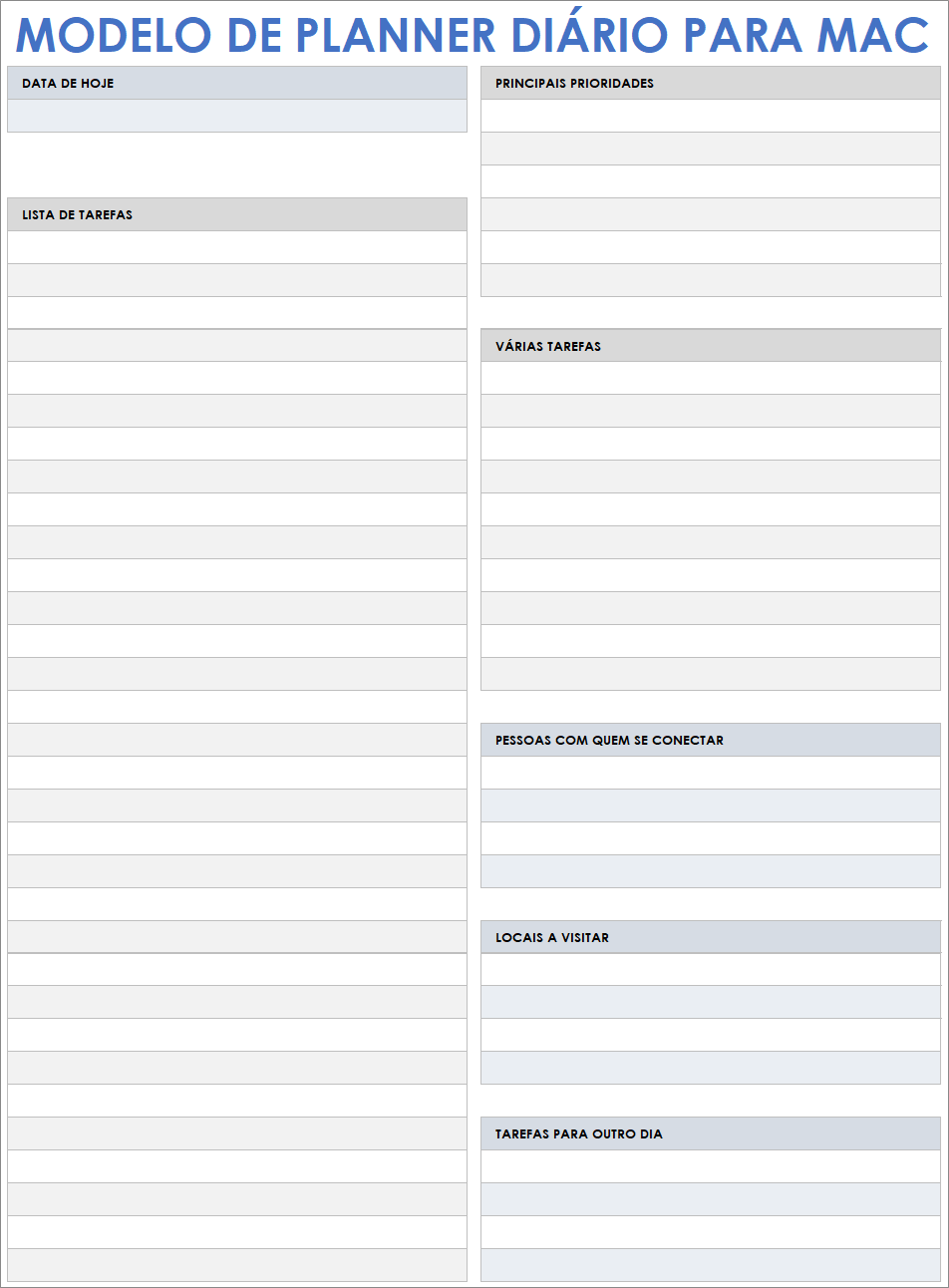 Modelo de planner diário para Mac