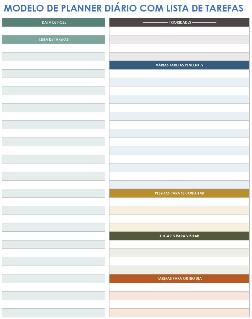 Modelo de planner diário com lista de tarefas