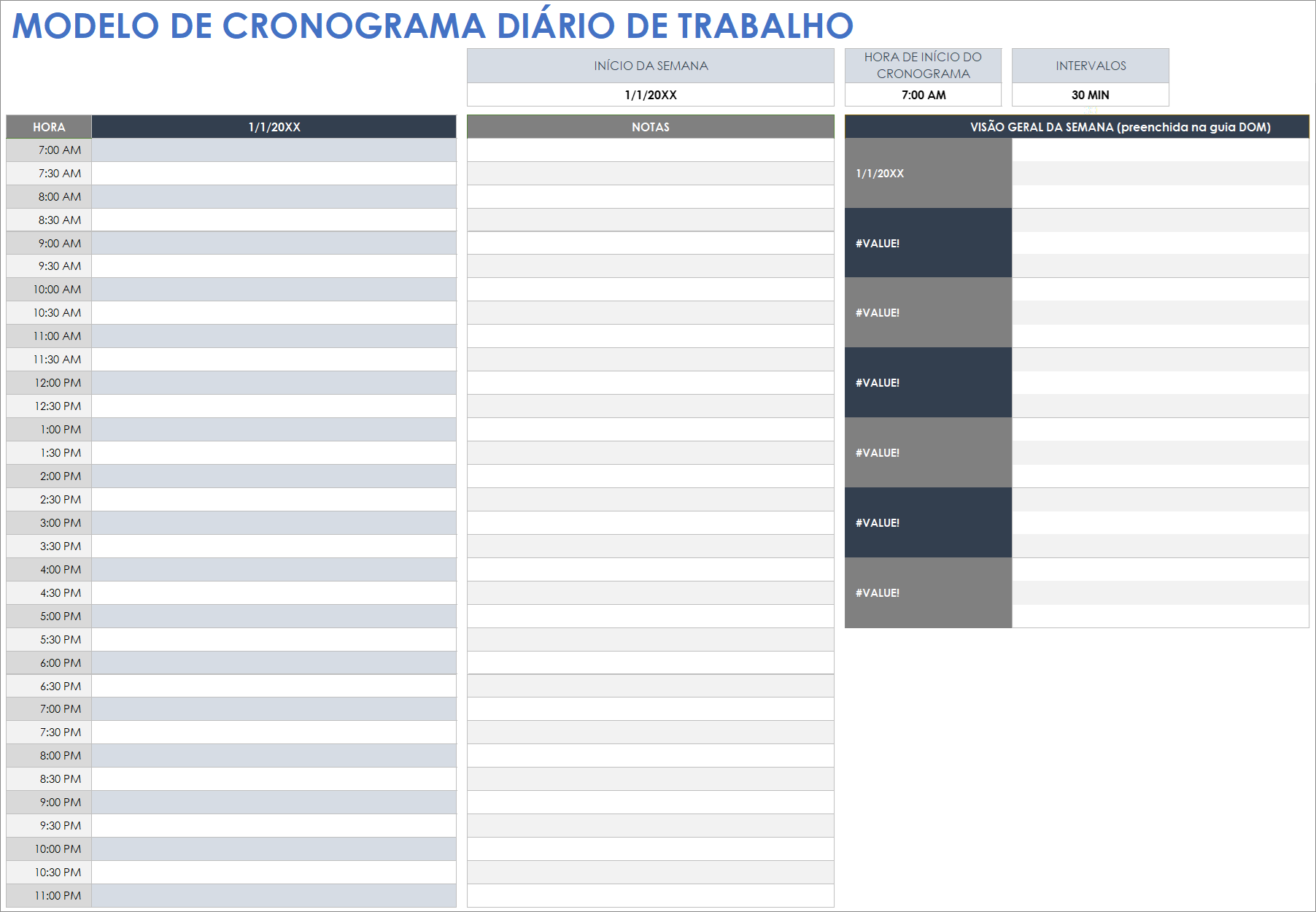 Modelo de cronograma diário de trabalho